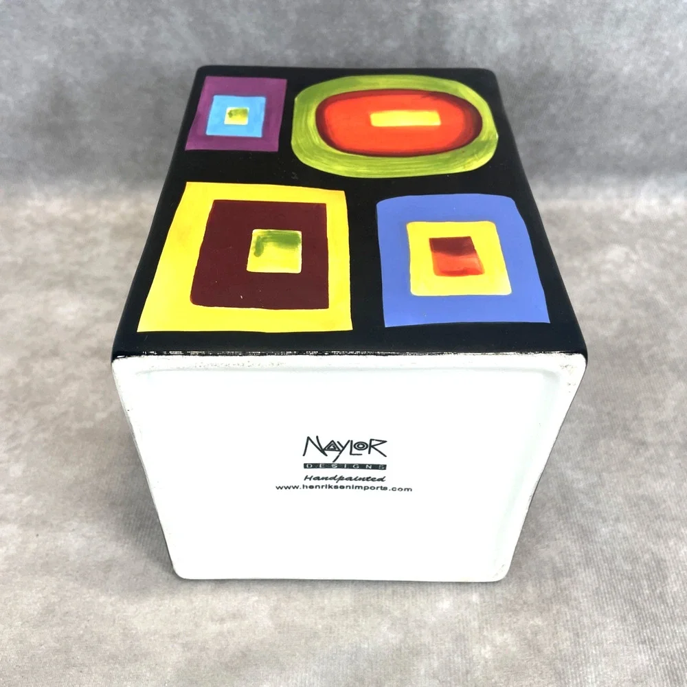 Mary Naylor Designs Modern Ceramic Canister Blue Lid Hand Painted Abstract 6x4.5